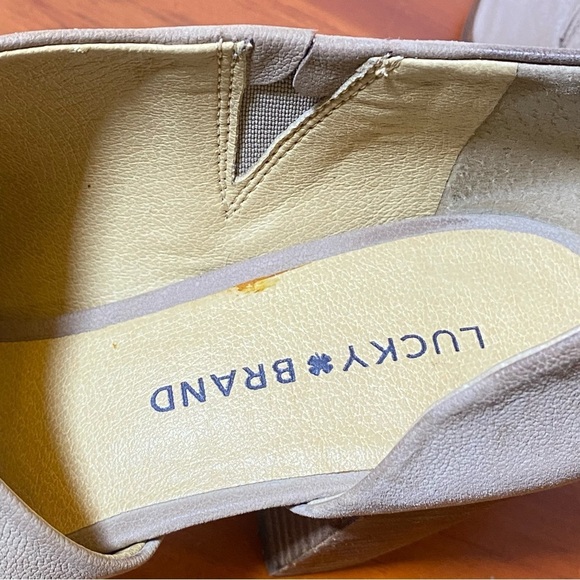 LUCKY BRAND 9M/40 Jexa open toe Tan suede Leather chunky heel sandals Mules - Picture 10 of 10